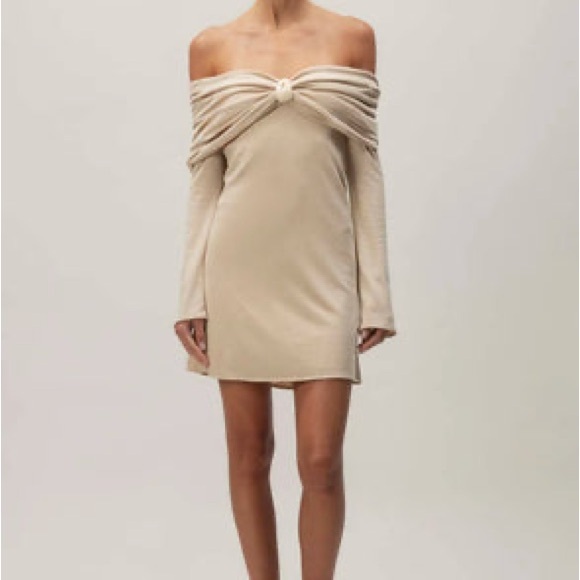 Baobab Collection Tan Off-Shoulder - Candy Mini Dress